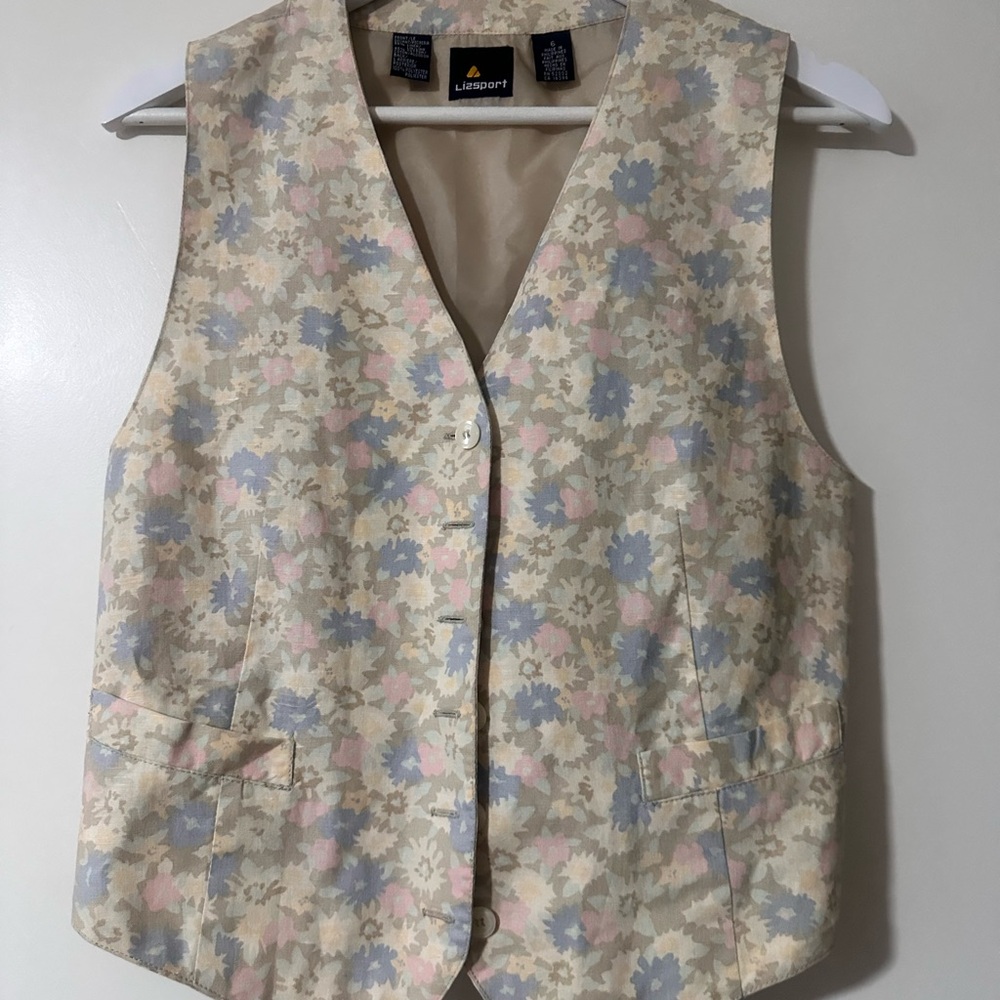 Liz Claiborne Cream and Pink Floral Vest